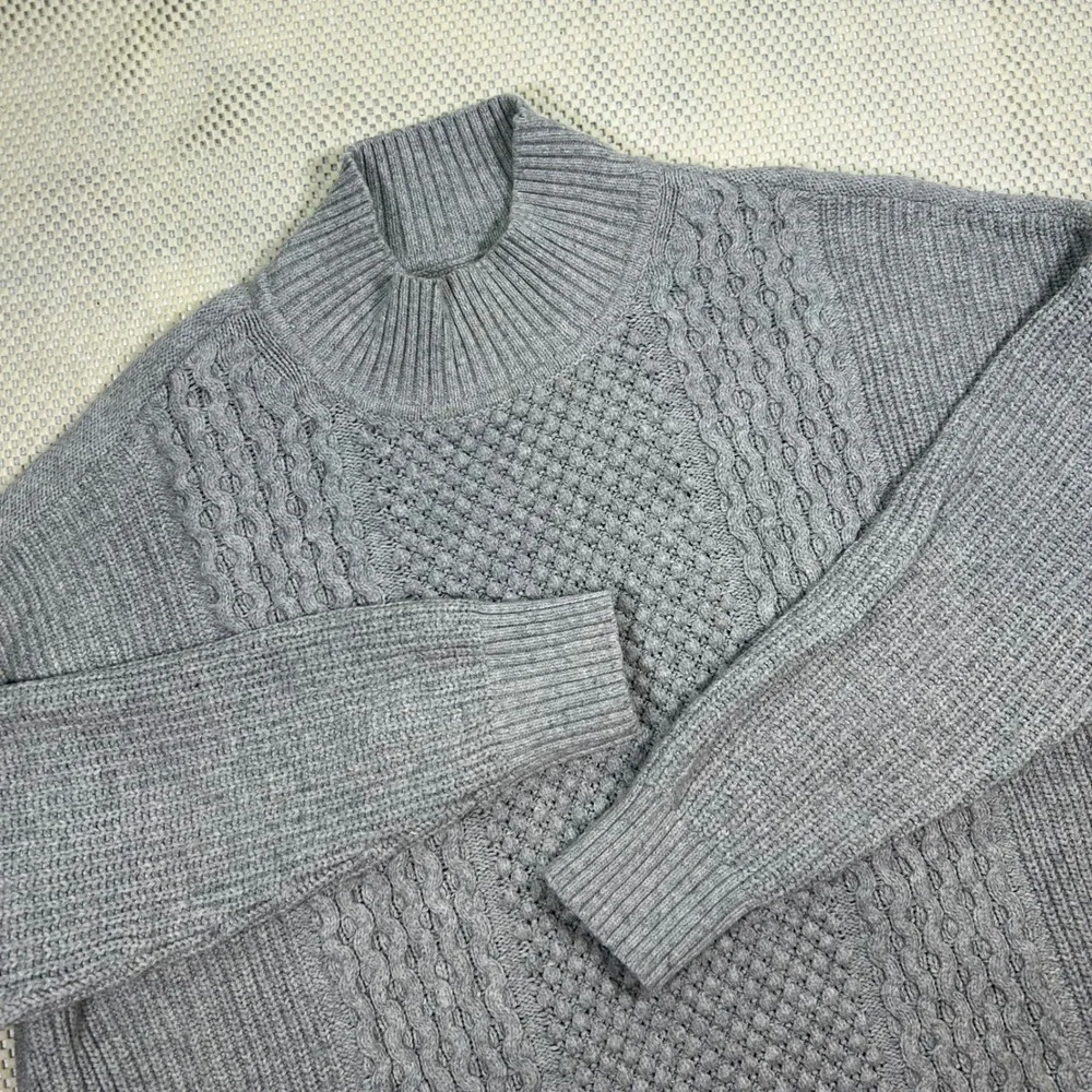 GAP Cable Knit Mock Neck Sweater‎ Pullover Gray Cotton Blend Womens Large